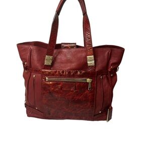 GRYSON Red Leather Tote with Vintage Charm